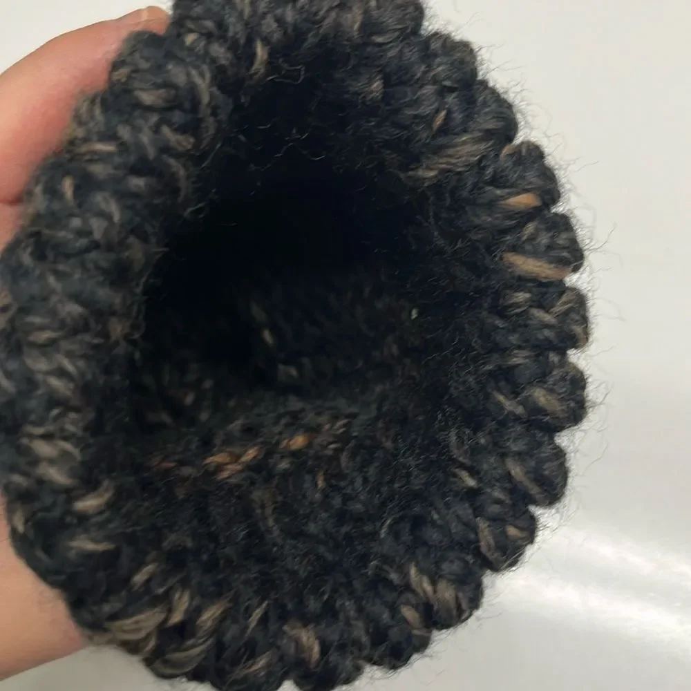 Hand Crafted Wool & Acrylic Knitted Black & Brown Marbled Winter Hat- Infant/XSm